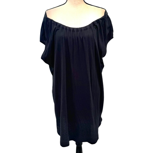 ORGANIC BY JOHN PATRICK BLACK COTTON ON OR OFF THE SHOULDER TUNIC DRESS - Picture 3 of 13